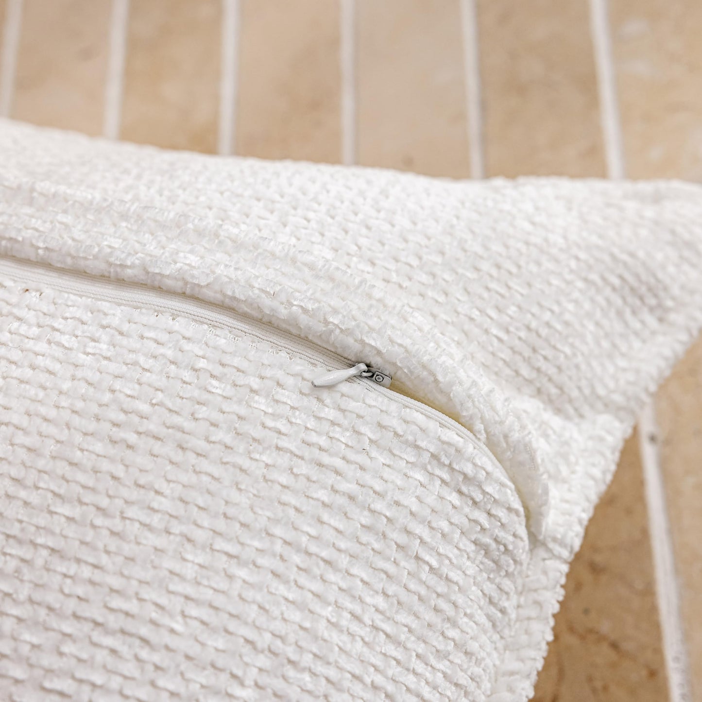 Home Brilliant White Euro Shams Set of 2 24x24 Throw Pillow Covers Chenille Decoration Striped Waffle Euro Throw Pillow Sham Couch Cushion Cover for Teen Girls, 24 x 24 inch, White