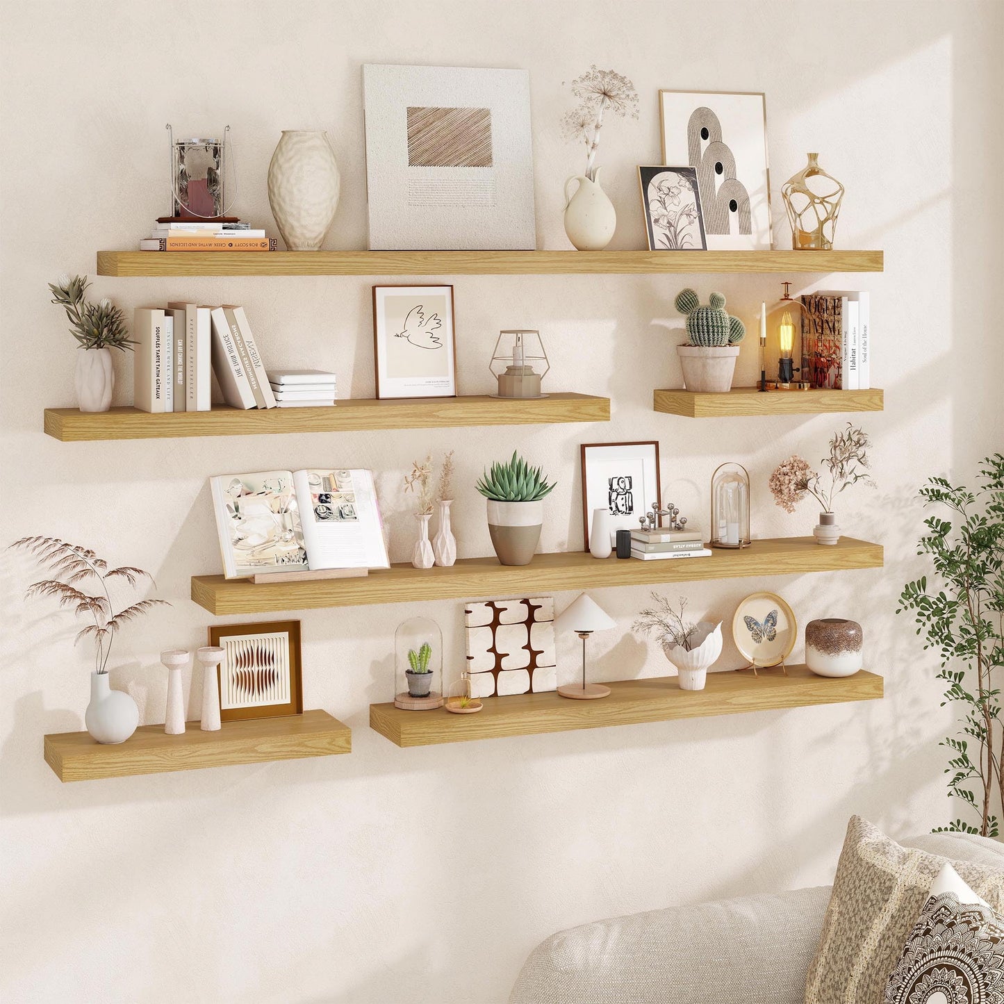Fun Memories Floating Shelves for Wall, 20Inch Floating Shelves Set of 2, Hanging Shelf with Invisible Brackets, Wood Shelves for Living Room, Bedroom, Kitchen, Oak