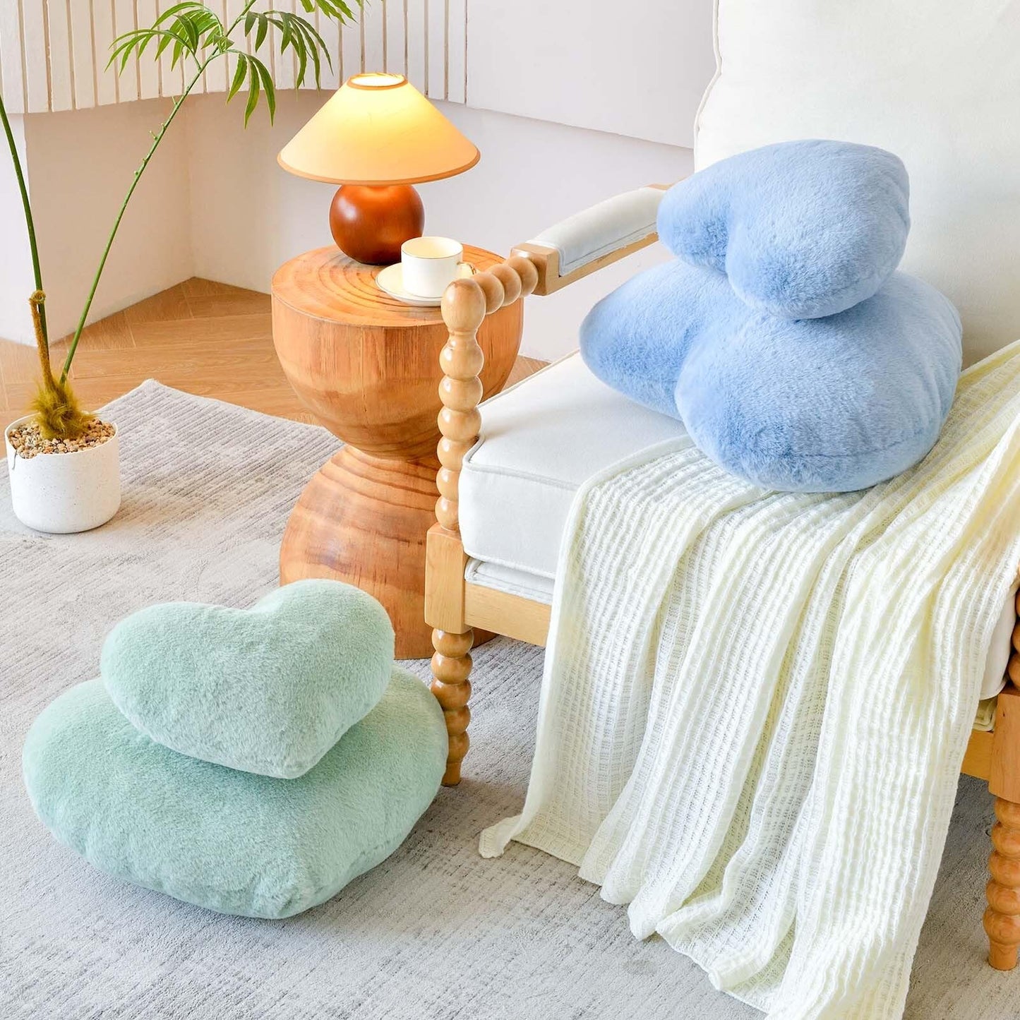 XVTRU Dusty Blue Heart Pillows, Cute Heart Decorative Pillow, Heart Shaped Throw Pillows for Bed, Faux Rabbit Fur Plush Hoom Decor Pillow Cushion for Chair Sofa Living Room (Medium-15.7"x11.8")
