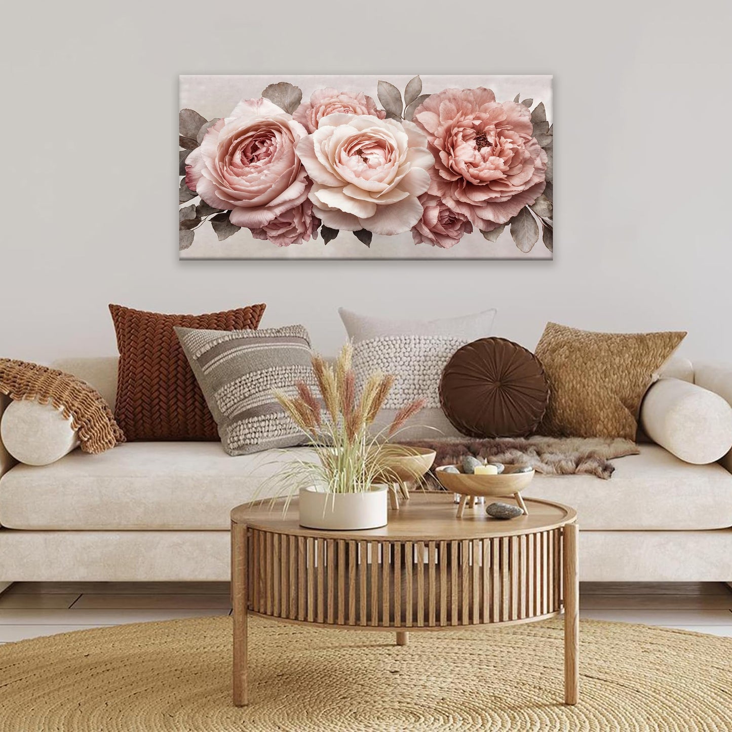 TAIJXAGSG Canvas Art Wall Decor Pink Flowers Print Paintings Flower White Wall Art Prints Ready To Hang For Bathroom Bedroom Kitchen Office Home Aesthetic Decoration Artwork 20" × 40"