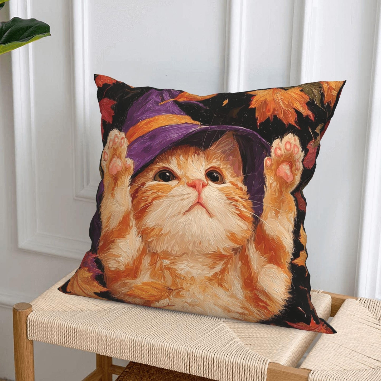 Worltoldb Throw Pillow Covers Set of 4 Decorative Soft Linen Fabric Square Cushion Case for Room Bedroom Sofa Car 18x18 (Halloween Cat, 18 * 18)