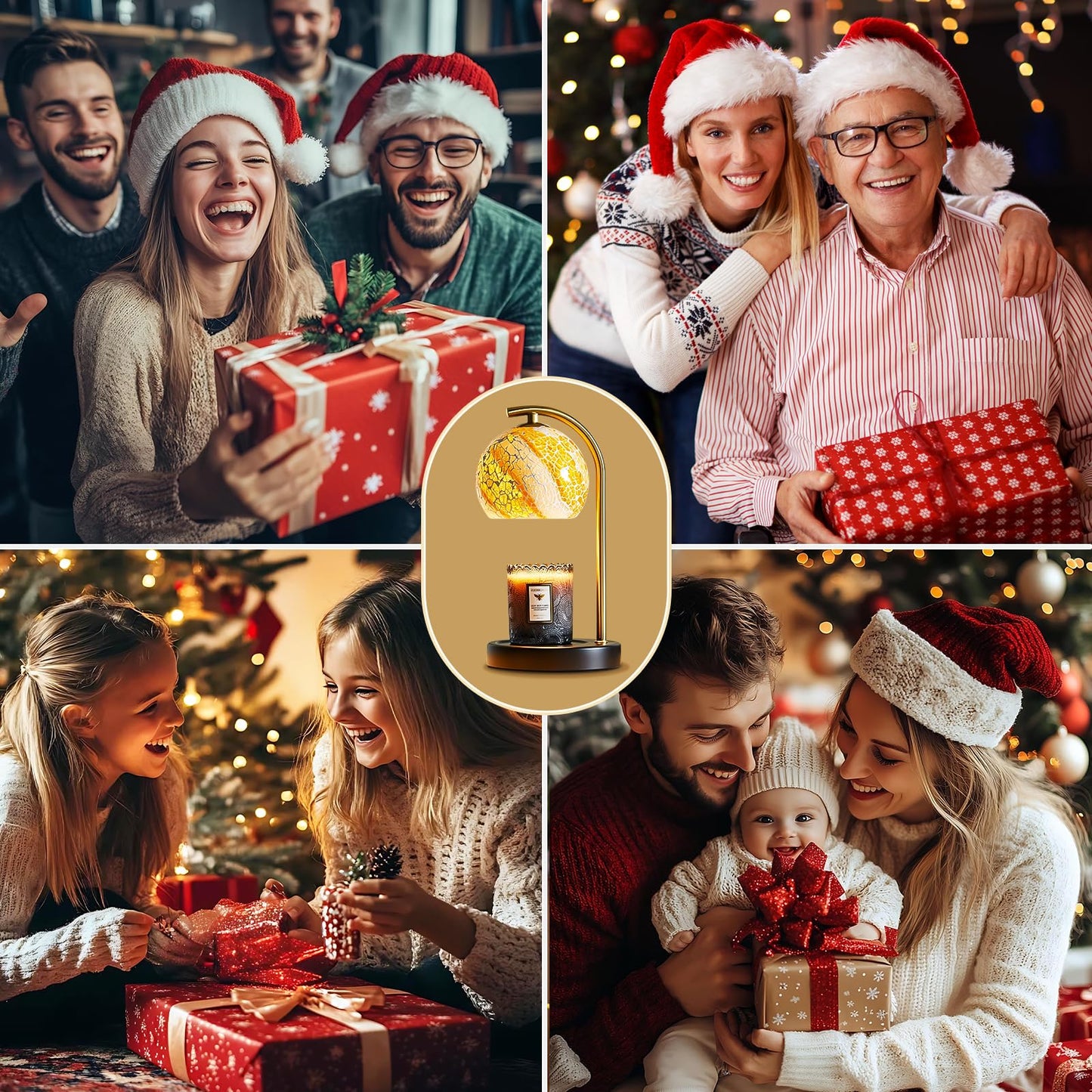 Womens Gifts for Christmas Candle Warmer Lamp, Dimmable Scented Wax Melt Warmer with Timer, Housewarming Gifts for Home Bedroom Decor, Xmas Birthday Gifts for Mom, 2 Bulbs, White+Gold