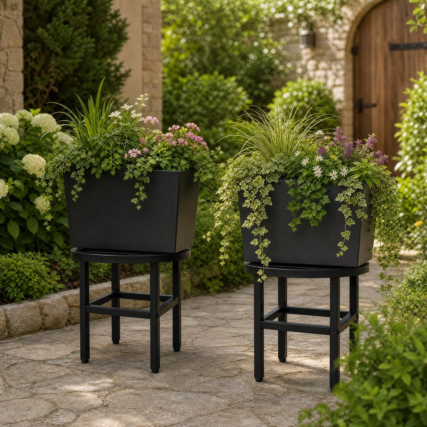 Hongsane Plant Stand Indoor Outdoor,13 Inch Tall Metal Plant Stands Riser,Heavy Duty Wrought Iron Pedestal Holders for Large Flower Pot,Outside Rust-Proof Black Flower Display Shelf for Patio,1-Pack