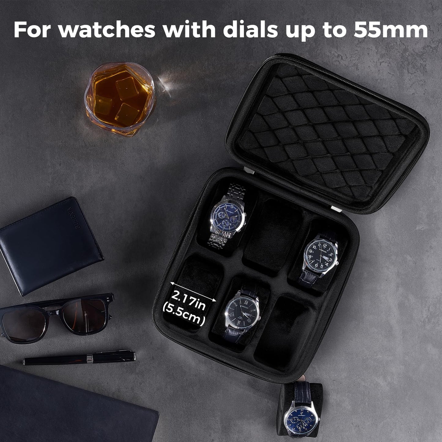ProCase Travel Watch Case Gift for Men, 6 Slots Hard Shell Storage Box for Watch Bracelet Accessories, Zippered Organizer Bag Fathers Day Gift for Dad -6 Slots