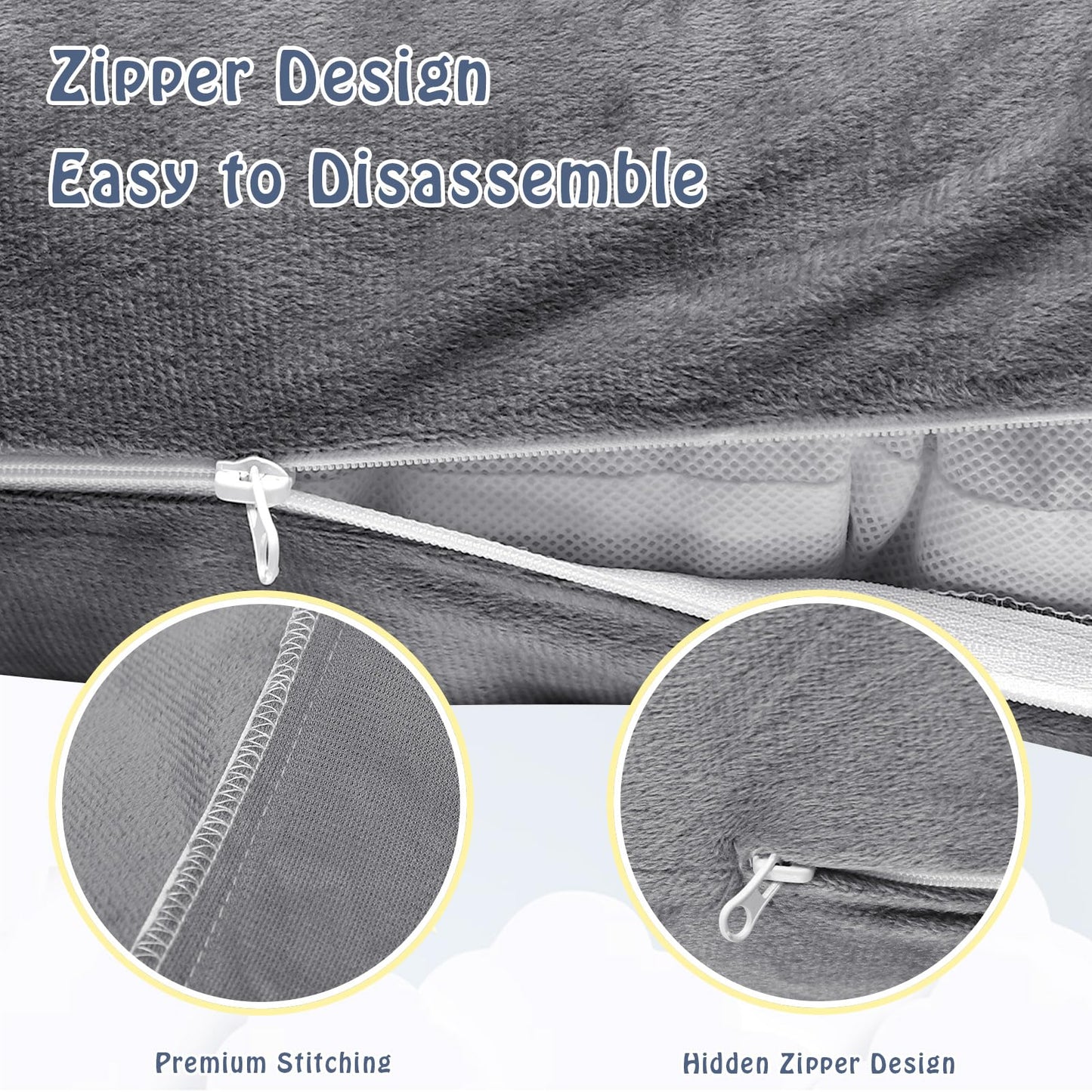 Pregnancy Pillow Cover J-shaped Replacement Pillowcase(Cover Only), Soft Full Body Pillow Case for Maternity Pillows, Provides Sleep and Pregnancy Support, 100% Velvet with Zipper, Universal Fit, Grey