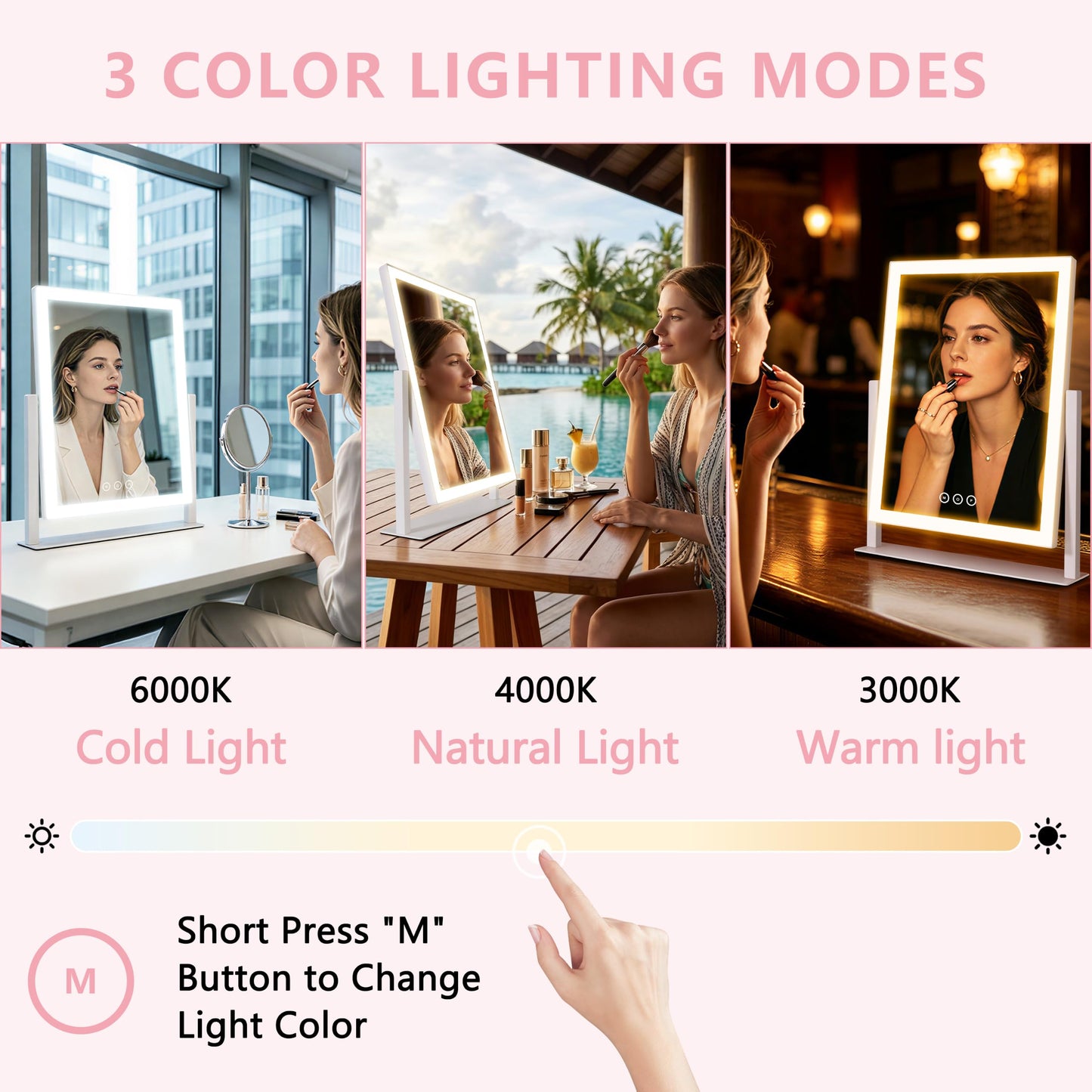 Lighted Vanity Mirror with Lights, Makeup Mirror with Light, 16.7"x 13.2",Three Color Lighting Modes and Dimmable Lighting, Smart Touch Control, 360°Rotation, for Vanity Desk Tabletop,Dressing Room