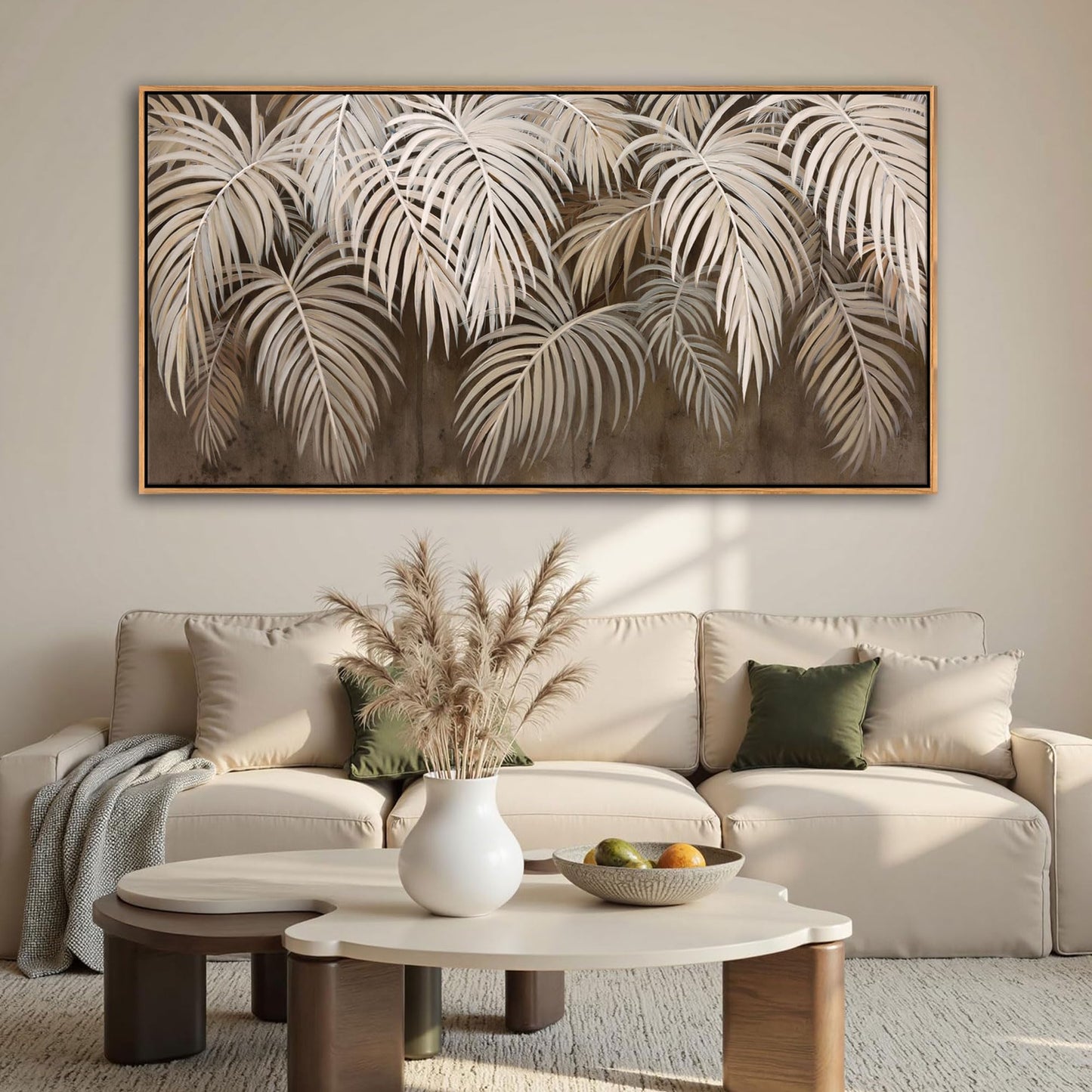 Boho Wall Art - Modern Minimalist Brown Canvas Artwork,Neutral Pictures for Living Room Textured Large Wall Art for Bedroom Wall Decor Framed Paintings 20×40IN