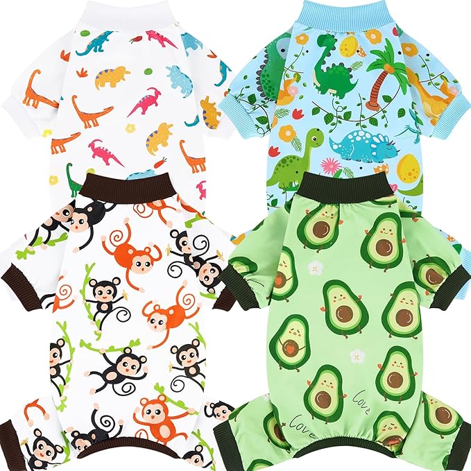XPUDAC 4 Pack Dog Pajamas Soft Strechy Summer Doggie Clothes for Small Medium Dogs Boy Girl Cat Apparel, 5XL