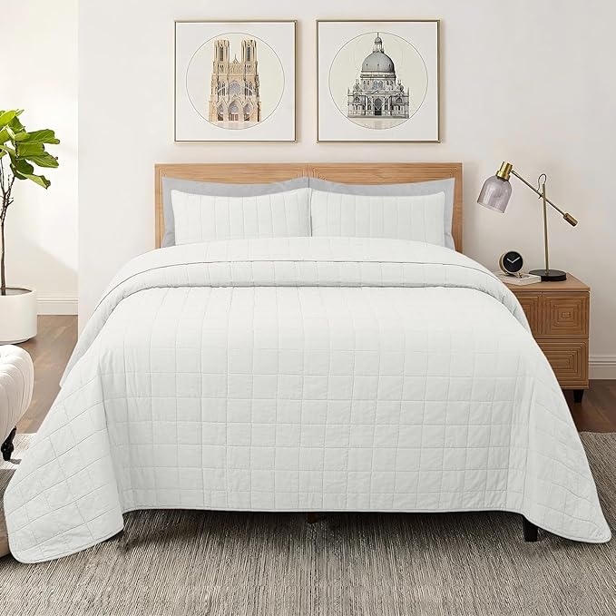 100% Cotton Quilt Sets Oversized King Size - Soft Lightweight Quilt for Bed Bedding Set for Bedroom Decor-Bedspread in Geometric Pattern with 2 Pillow Shams for All Season, 120x120 inches