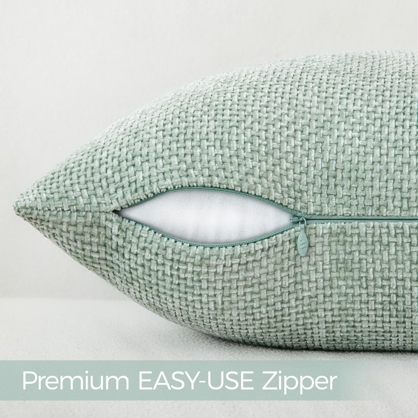 a moment Light Green Chenille Throw Pillow Covers 20x20 Inch Pack of 2 Modern Decorative Throw Pillow Covers Farmhouse Cross Covers Home Decor for Sofa Bedroom Living Room Spring