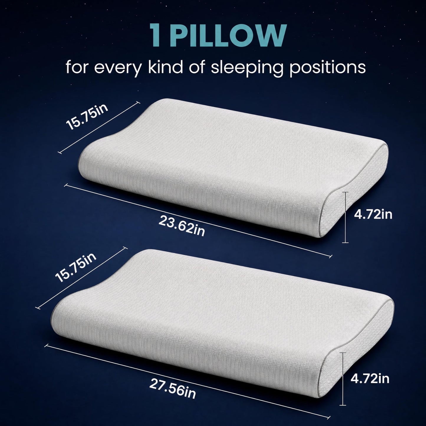 ASRIO Silicone Neck Support Pillow for Sleeping, Dual Height Cooling Ergonomic Contour Pillow, High Resilience Medium Firm Bed Pillow for Side and Back Sleepers, Washable, Standard Size
