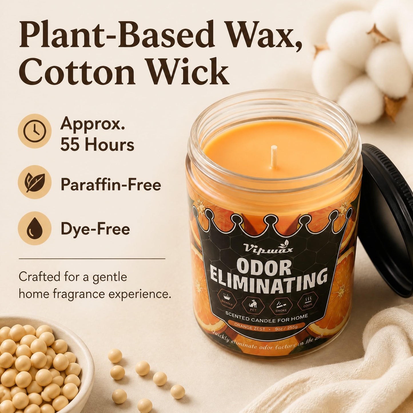 VIPwax Orange Odor Eliminating Candles for Home Scented, Eliminates 99% of Pet, Smoke, Food and Other Smells Quickly, Highly Fragranced Candle, Premium Soy Candles Set for Women