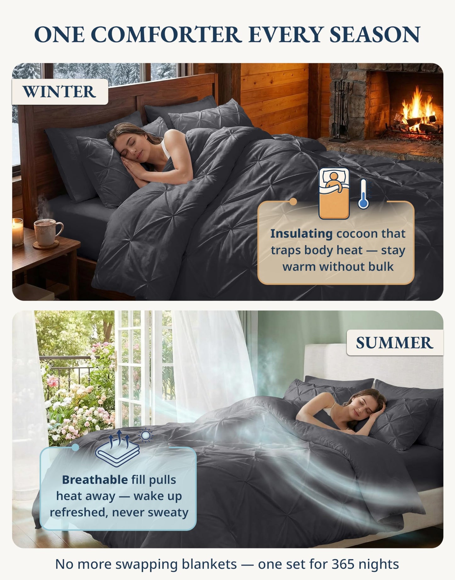 LANE LINEN Queen Comforter Set - 7 Pc Bed in a Bag, Ultra Smooth Microfiber All Season - Queen Comforter Set with Sheets, Pillowcases & Shams - Very Soft Bedding for Daily Sleep - Grey