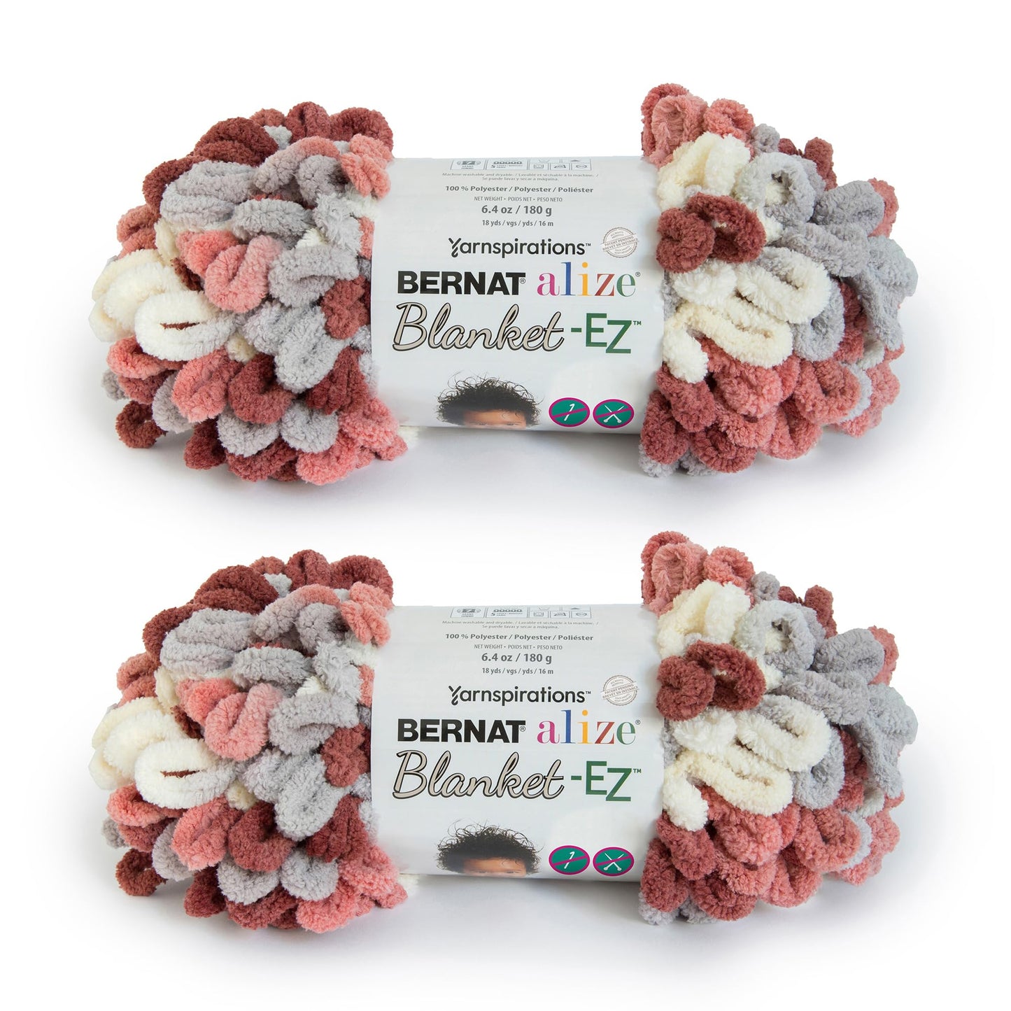 Bernat Alize Blanket-EZ Super Soft Looped Yarn for Beginners, Hand Knitting- No Needles or Hooks Needed, Warm Clay, 2 Pack