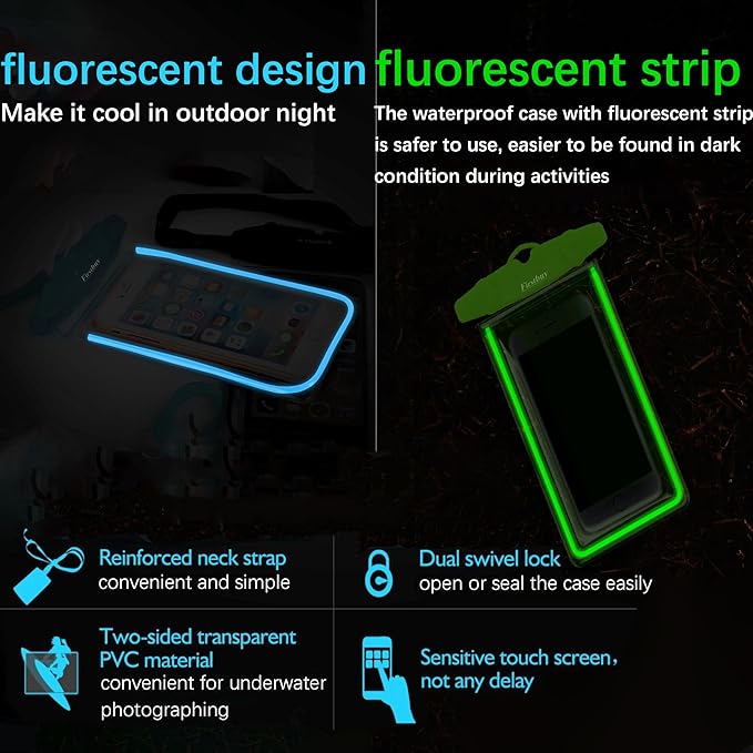 Universal Waterproof Phone Pouch, 4 Pack Waterproof Phone Case Dry Bag with Neck Strap Luminous Ornament for Water Games Protect iPhone 17 16 15 13 Pro Max Plus Galaxy S24 S23 Google Note up to 7.5"