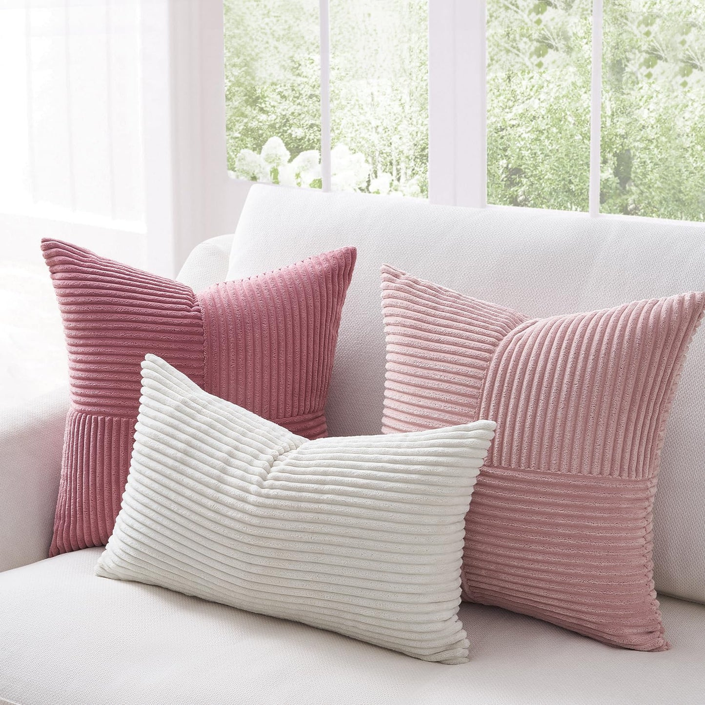 Topfinel Pink Throw Pillow Covers 18x18 Set of 4,Double-Design Decorative Throw Pillow Covers,Dustypink Soft Corduroy Home Decor Cushion Cases for Couch Living Room Bedroom and Sofa(45 * 45 cm)