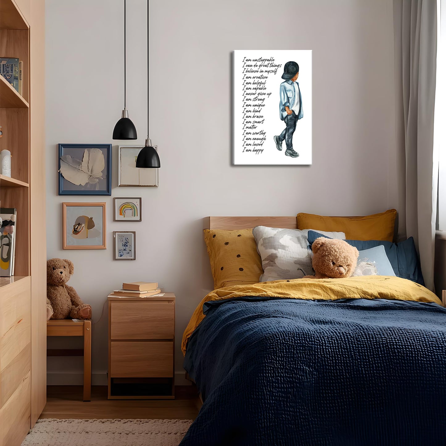 Inspirational Black Boy Wall Art Black Boy Inspiring Wall Decor African American Poster Kids Positive Daily Affirmation Prints Motivational Quotes Painting for Boys Bedroom Playroom 12x16 Inch