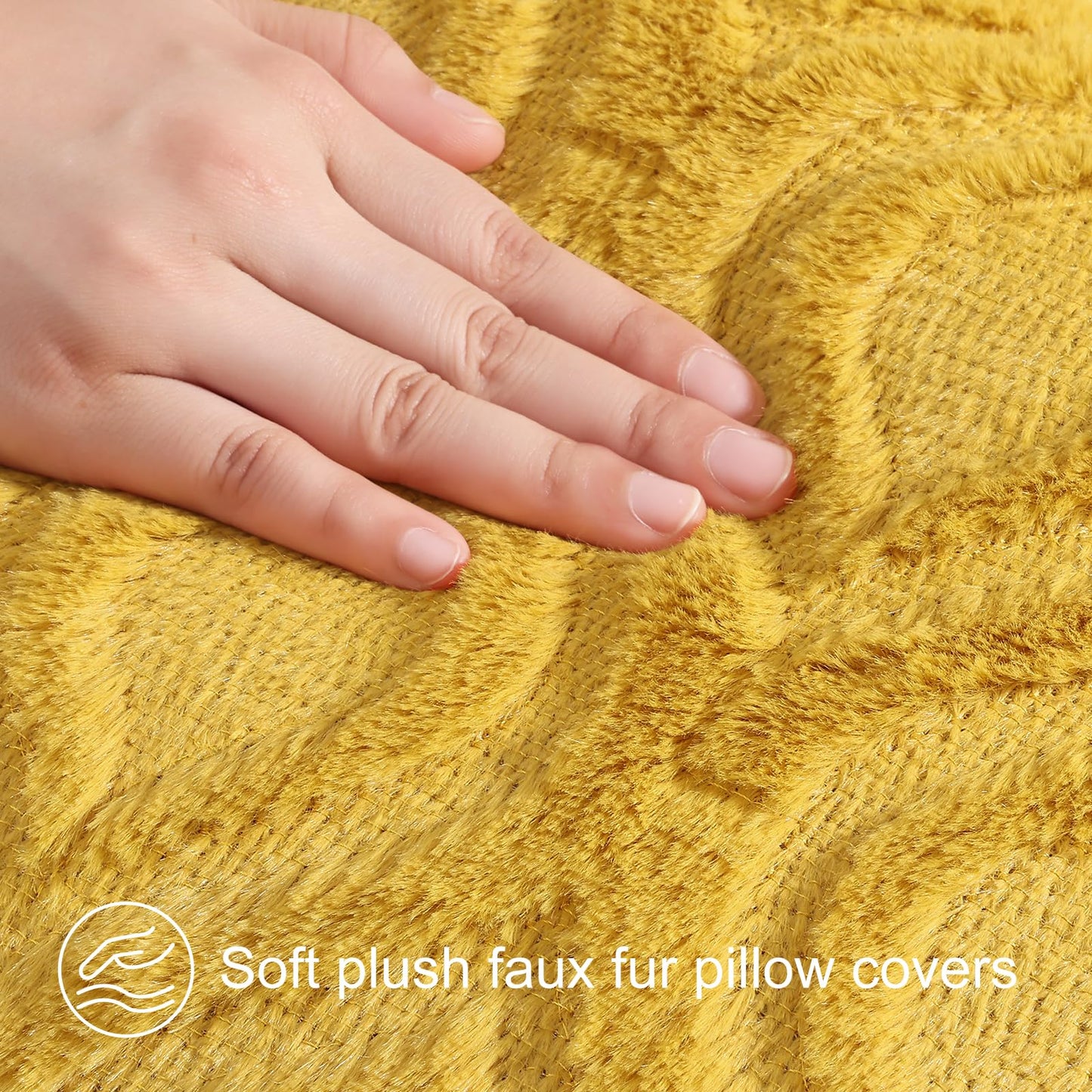 decorUhome Throw Pillow Covers 12x20 Inch Set of 2, Soft Plush Faux Wool Mustard Yellow Solid Couch Pillow Covers, Accent Farmhouse Neutral Rectangle Pillow Cases for Sofa Bed Living Room