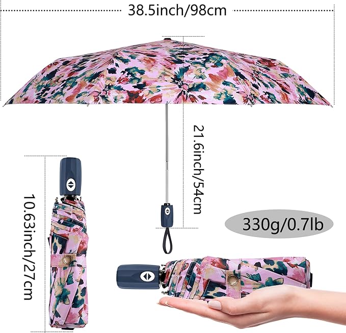 FDJASGY UV Sun Umbrella Compact Folding Travel Umbrella Auto Open Close Compact Folding Rain Umbrellas for Women Men Blocking UV 99.98%