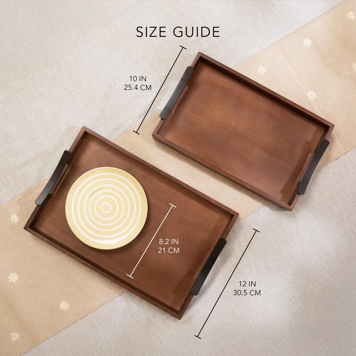 Ellementry Wooden Serving Tray Set – Decorative Tray for Coffee Table, Kitchen & Dining, Serving Platters, Breakfast & Snack Tray