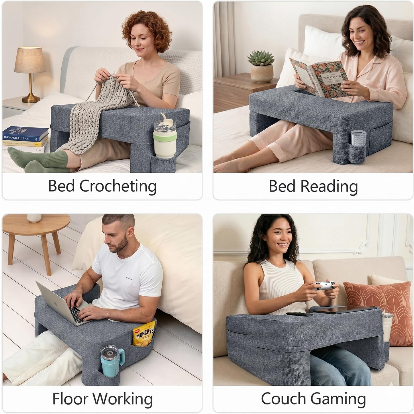 Septsun 26" Extra Wide Lap Desk Pillow - Gaming Reading Pillow & Laptop Lap Desk w/Ergonomic Arm Elbow Support for WFH, Bed, Couch, Floor - Fits 13-17" Laptop, Steam Deck, Switch (Modern Gray, Large)