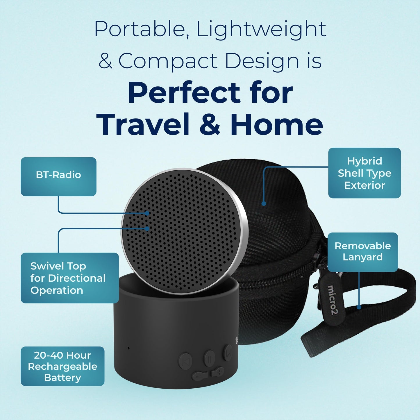 Adaptive Sound Technologies LectroFan Micro2 - Sound Machine for Sleep - Built-in Microphone - Noise-Masking - Precision Volume Settings - Sleek Design - Black Noise Machine, Black Carrying Case