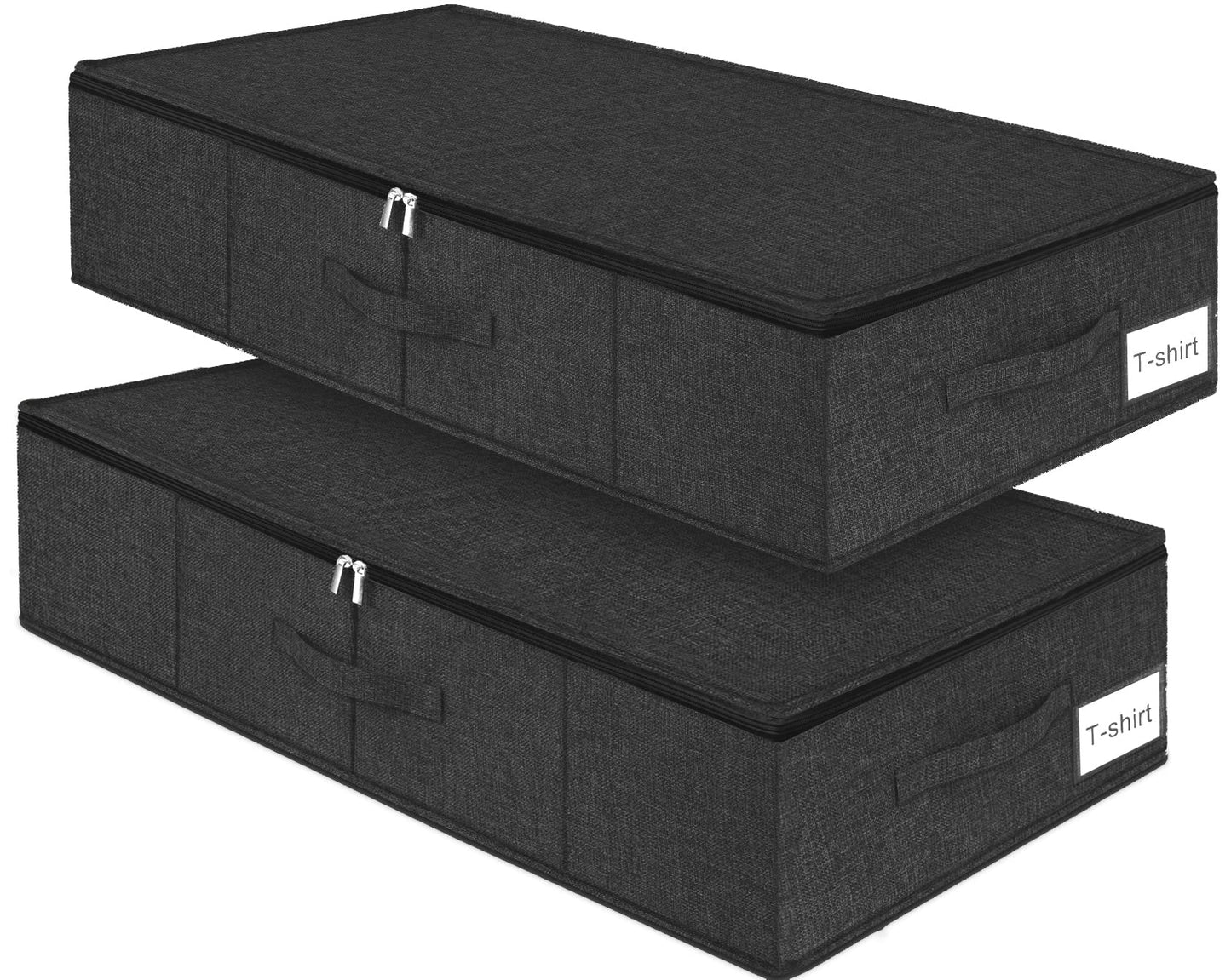 punemi Under Bed Storage Container, 2 Pack Underbed Storage Bags With Lid, Foldable Sturdy Clothes Storage Organizer W/ 3 Handles, Ultra Thick Fabric Blanket Shoe Storage Box, 30x15x6.7inch, Black