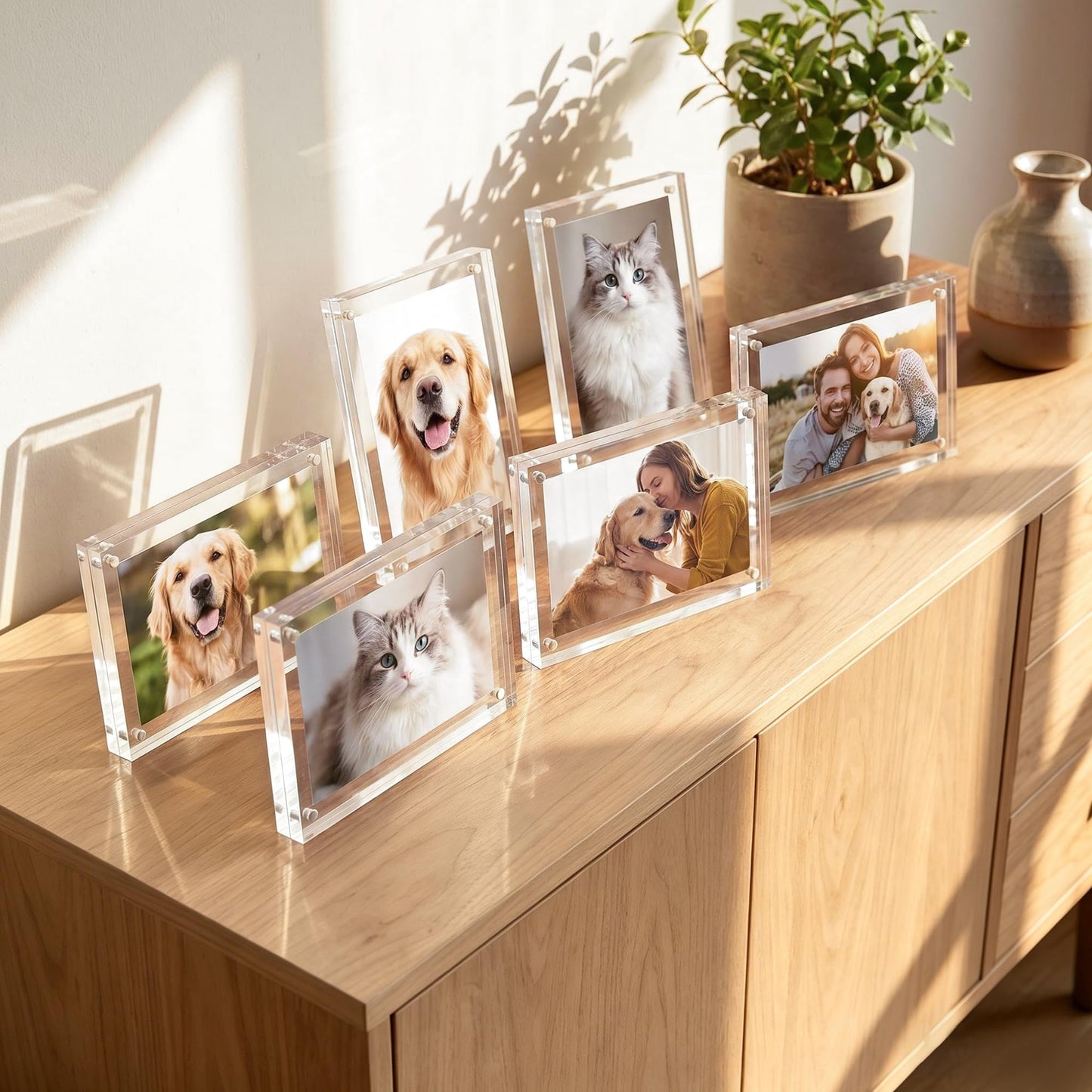 upsimples 4x6 Picture Frame Acrylic, Clear Magnetic Floating Photo Frames, Double-Sided Free Standing Display for Tabletop or Home Decor, Great for Ultrasound & Pressed Flowers, 6 Pack