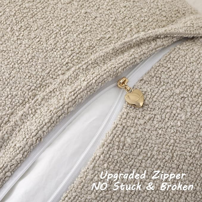 FUTEI Pack of 2 Beige Decorative Throw Pillow Covers 26x26 Inch Soft Cozy Solid Boucle Textured Euro Pillow Shams,Modern Home Decor for Couch Bed Living Room