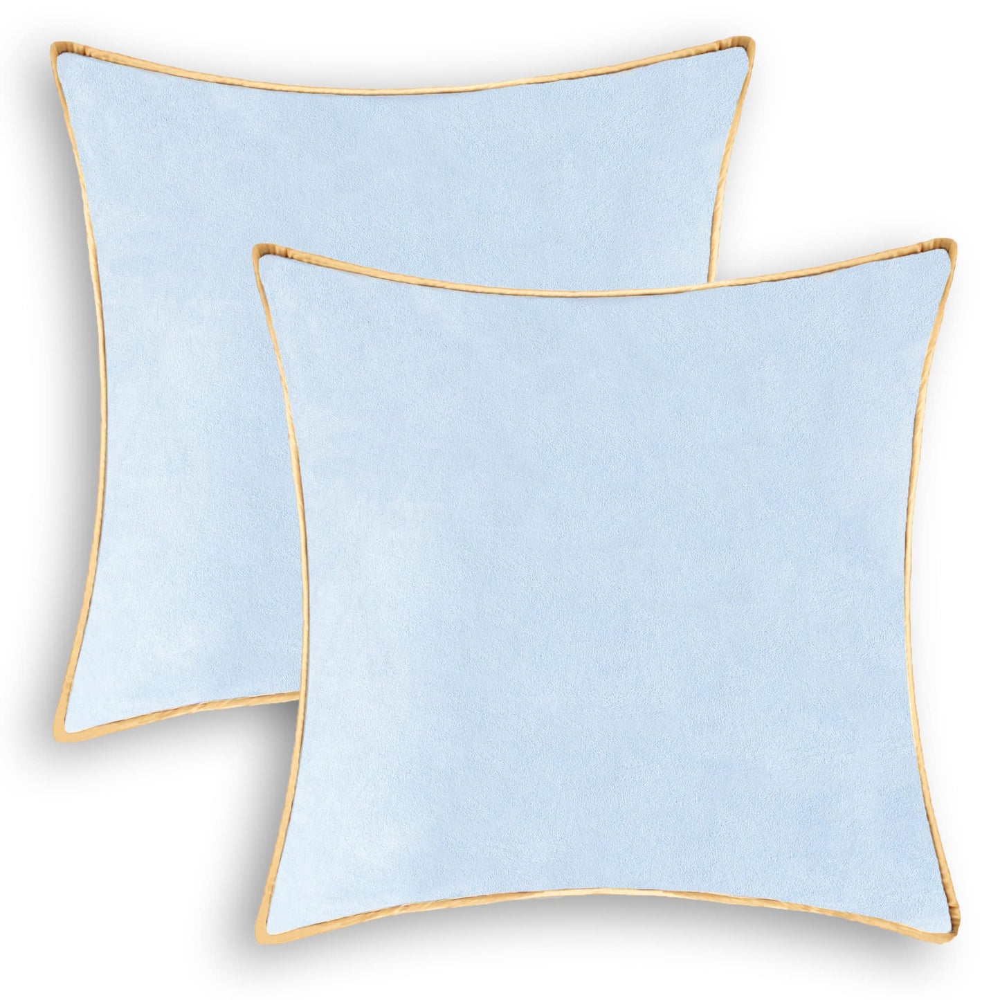 CaliTime Throw Pillow Covers Pack of 2 Super Soft Faux Suede Gold Piping Edge Accent Cushion Case for Couch Bed Sofa Farmhouse Decorative 18 X 18 Inches Light Blue