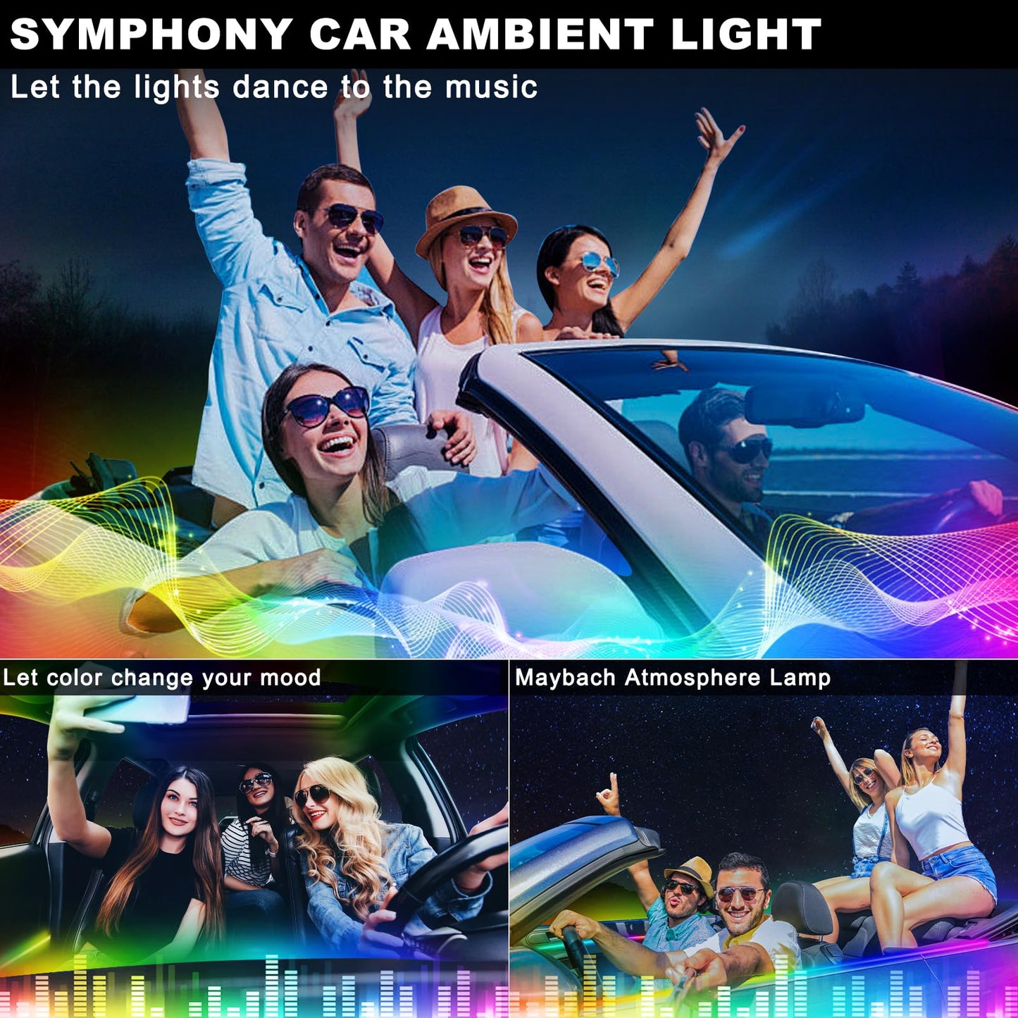 Dreamcolor Acrylic Interior Car LED Strip Light with Wireless APP, RGB 6 in 1 with 175 inches 593 LEDs Fiber Optic Strip Lights for Car, Dynamic Chasing Music Sync Neon Car Ambient Lighting Kits
