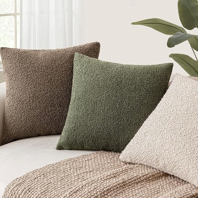 Foindtower Decorative Textured Boucle Throw Pillow Covers Accent Solid Pillow Cases Neutral Soft Cozy Couch Cushion Case for Chair Sofa Bedroom Living Room Home Decor 18x18 Inch,1PC,Light Brown