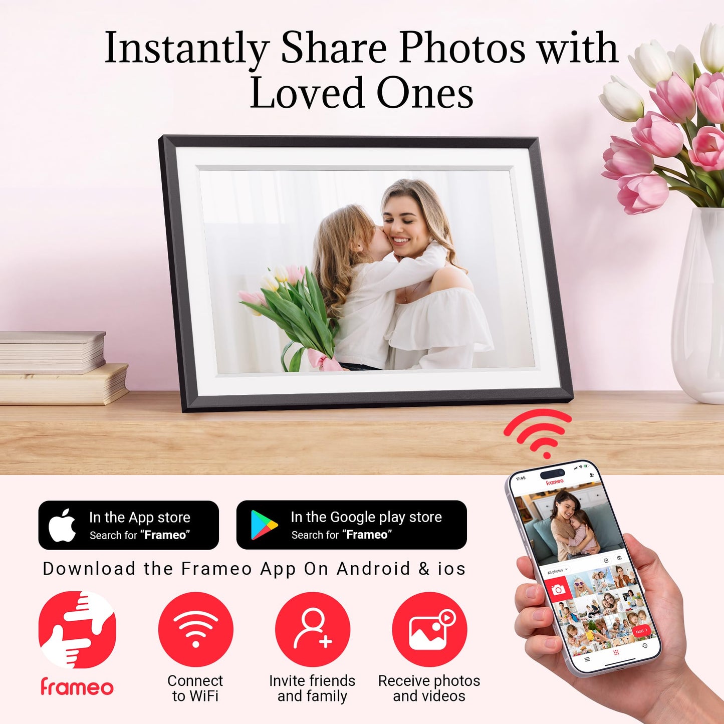 Frameo Digital Picture Frame – 10.1 Inch Smart Wi-Fi Photo Frame with Easy App Connection, Gift for Women, Mom, Grandma, Wife, Girlfriend, Wedding Share Memories Instantly via Free App