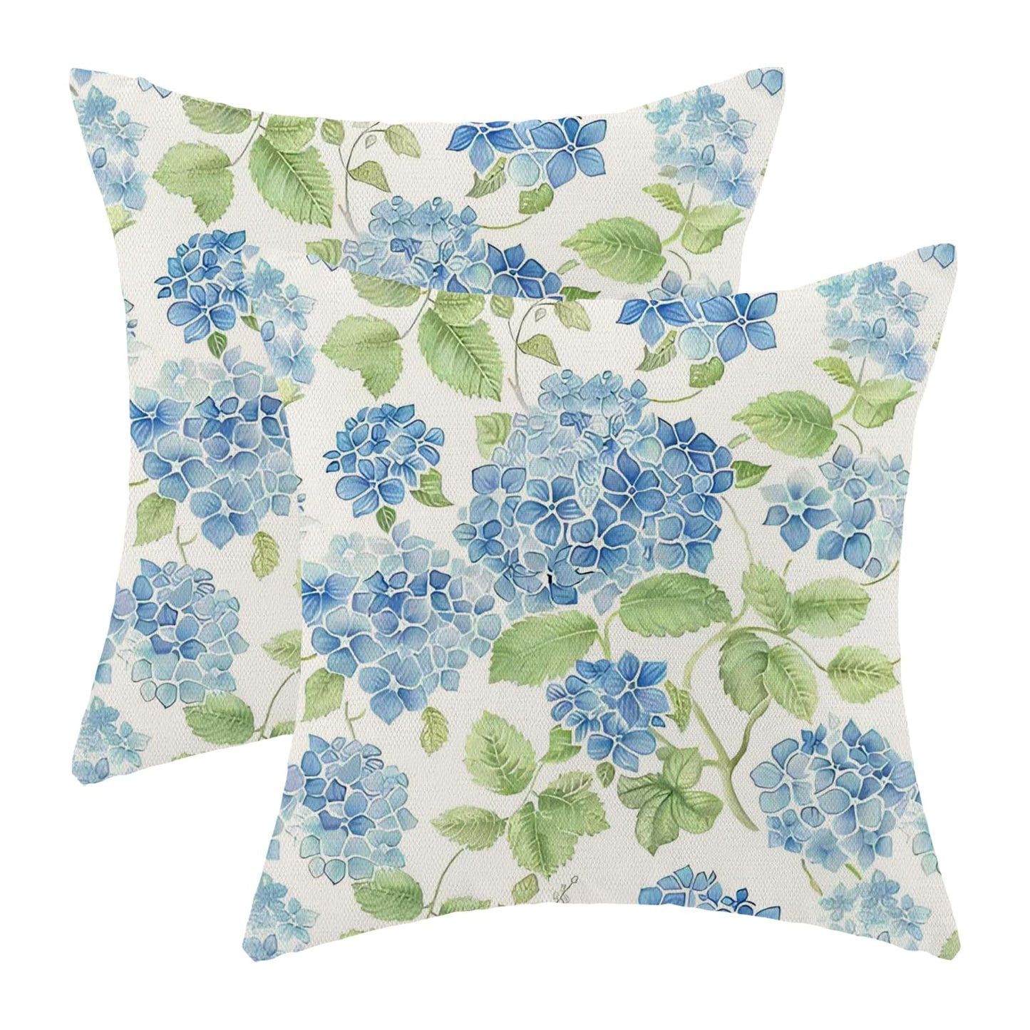 Sorktse Blue Green Floral Pillow Covers 18x18 Inch Set of 2 Blue Sage Green Hydrangea Floral Throw Pillows Spring Summer Flower Pillowcases Outdoor Decor Linen Cushion Covers for Couch Sofa Bed