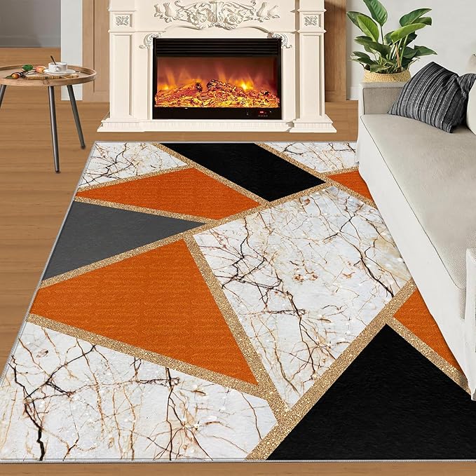 Geometric Marble Area Rugs Stone Crackle Rug Modern Abstract Marble Rug for Living Room European Medieval Geometric Rugs for Bedroom Entryway Hallway 3x4ft