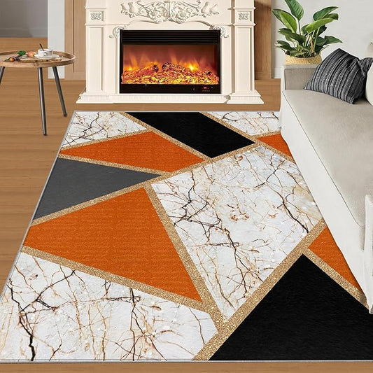 Geometric Marble Area Rugs Stone Crackle Rug Modern Abstract Marble Rug for Living Room European Medieval Geometric Rugs for Bedroom Entryway Hallway 3x4ft
