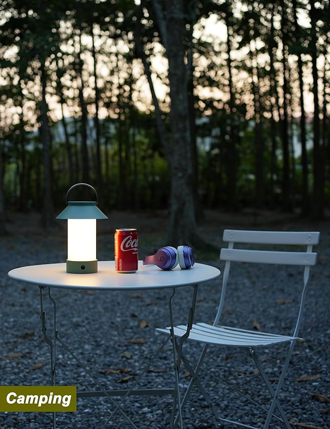 Rechargeable Outdoor Lantern Waterproof, Dimmable Warm White & Flickering Flame Mood Light, Portable Cordless Table Lamp for Patio/Camping/Shower/Emergency Power Outage (Khaki)