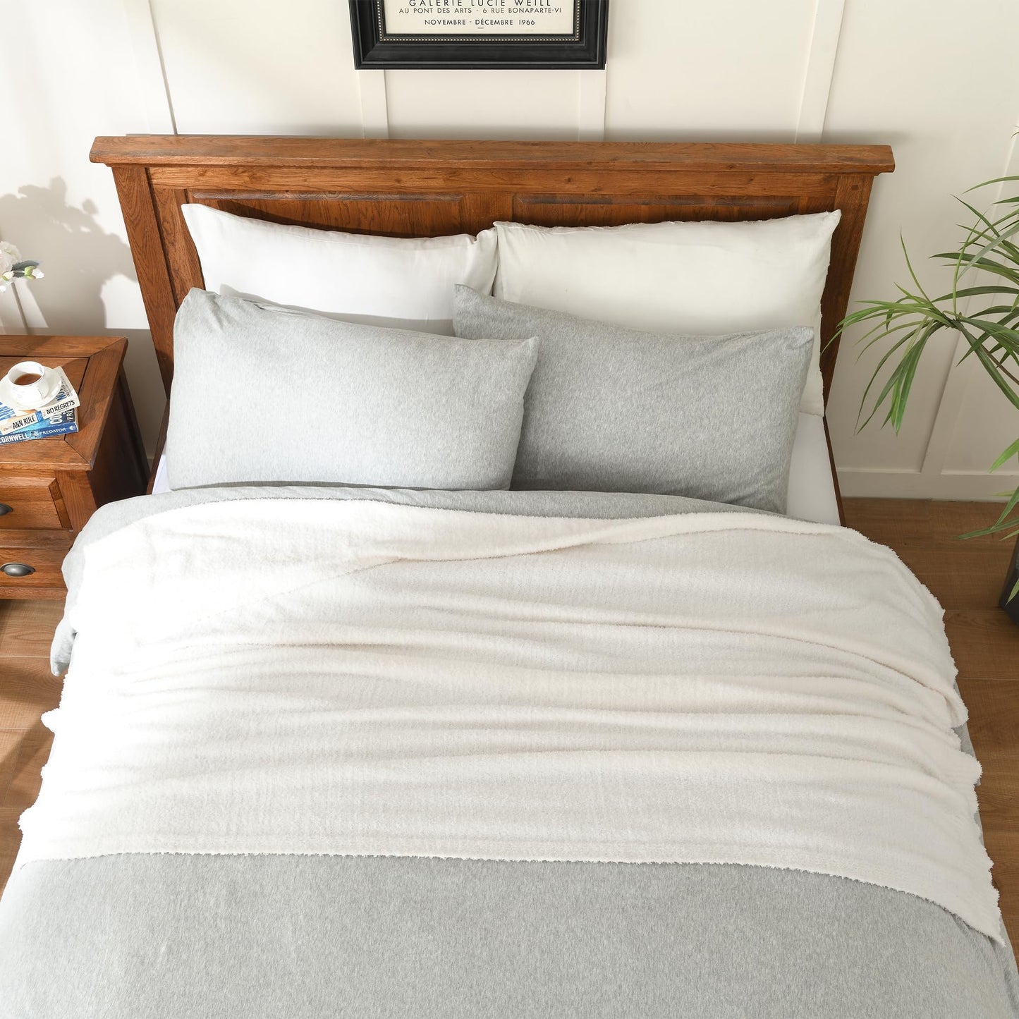 JOOJA Cream Throw Blanket for Bed, Super Soft Knit Blankets, Cozy Fleece Fuzzy Fluffy Plush Chenille Throws Blanket for Couch, Sofa, Cream, 60 x 80 inches