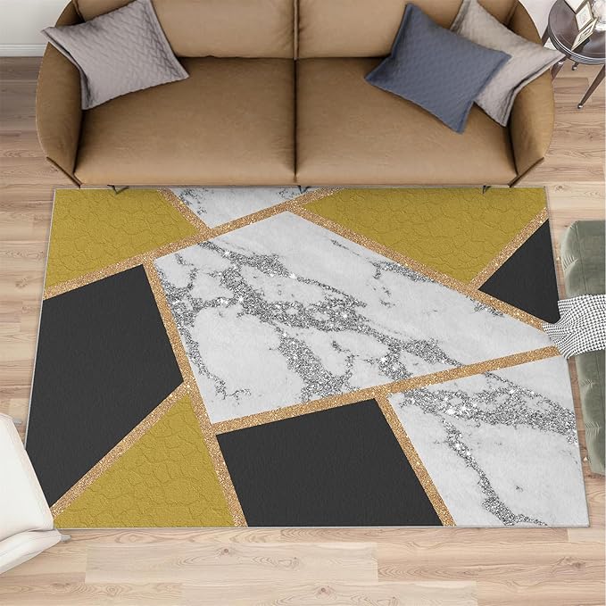 Geometric Area Rug Abstract Marble Texture Rugs Geometric Marble Area Carpet Simple Light Luxury Line Rug Machine Washable Rugs with Backing for Bedroom 5x8ft