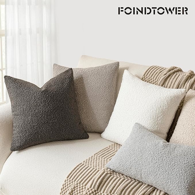 Foindtower Decorative Boucle Throw Pillow Covers Accent Solid Pillow Cases Cozy Soft Textured Couch Cushion Case for Chair Sofa Bedroom Living Room Home Decor 22 x 22 Inch,Dark Brown