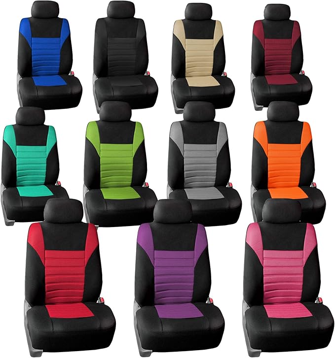 FH Group Gray Polyester Car Seat Cover, 3D Air Mesh, Front Set, Airbag Compatible, Universal Fit for Cars Trucks SUVs