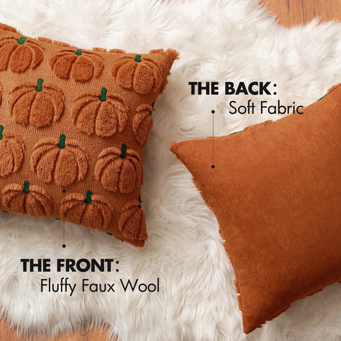MIULEE Fall Pumpkin Throw Pillow Covers Decor Set of 2 Dark Rust Green Stem 20 x 20 Decorative Cushion Covers Soft Faux Fur Couch Pillows for Autumn Harvest Outdoor Porch Farmhouse Halloween Home