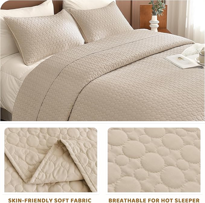 Sanracie Oversized Cotton King Quilt 128"*120" for Extra Bed,3Pcs Linen Colored California King Quilt Sets Oversized Circular Quilting Super Large Wide Cal King Coverlet Thin Comforter Ultra Soft