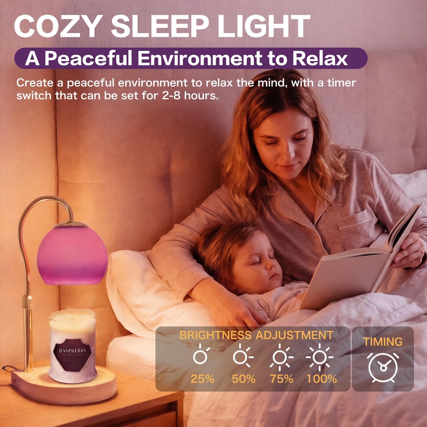 DALUXshop Candle Warmer Lamp with Timer 2H/4H/8H, Adjustable Height Dimmable Candle Lamp with 2 Bulbs, Wax Melt Warmer for Jar Candles, House Warming, Home Decor, Christmas Gifts for Women Mom(Purple)