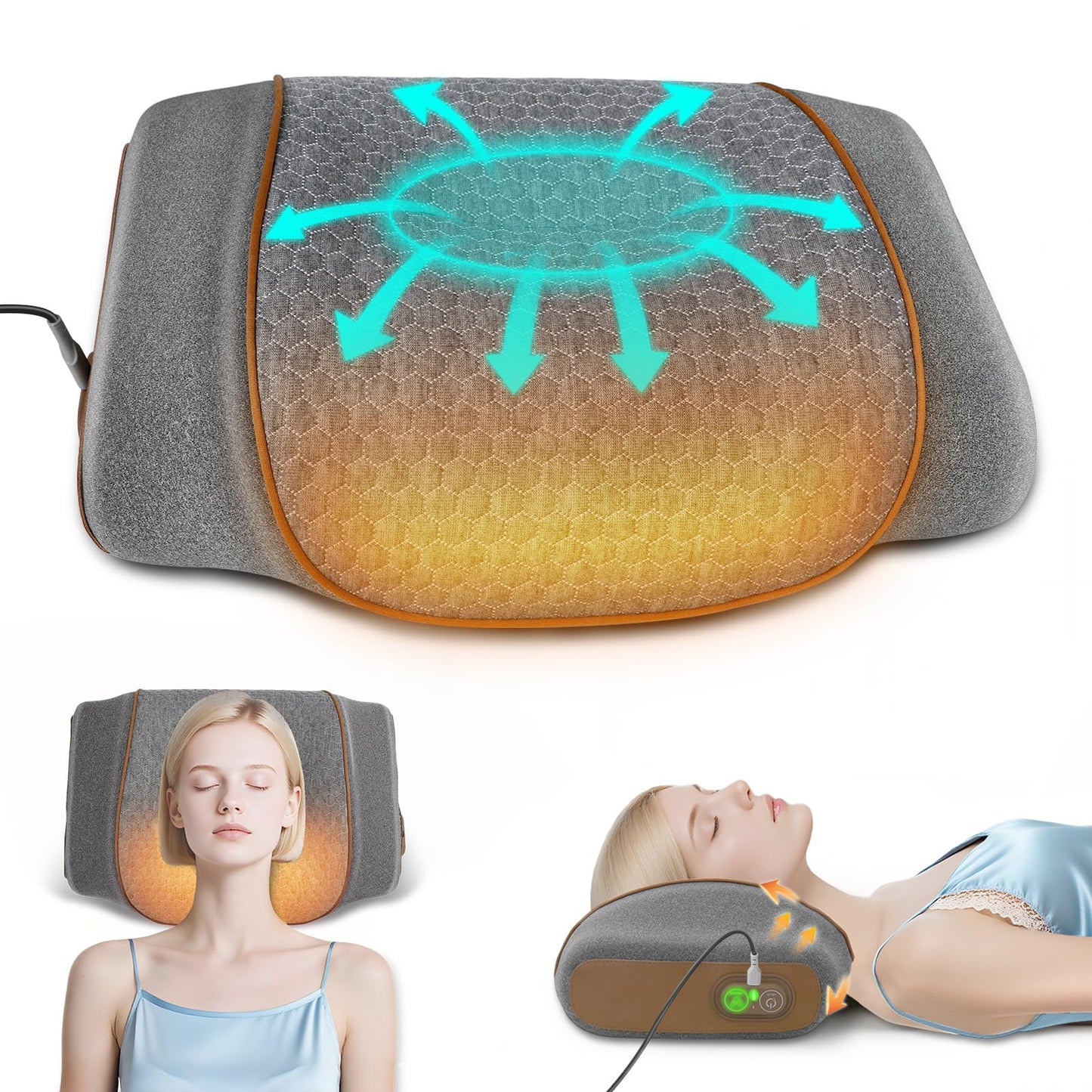 HMEEN 3 in 1 Neck Massager Pillow with Heat,Vibration & Airbag Traction - Neck Stretcher with Auto/Manual Modes, 30-Min Timer - Cervical Massage Pillow for Neck Relaxation and Decompression