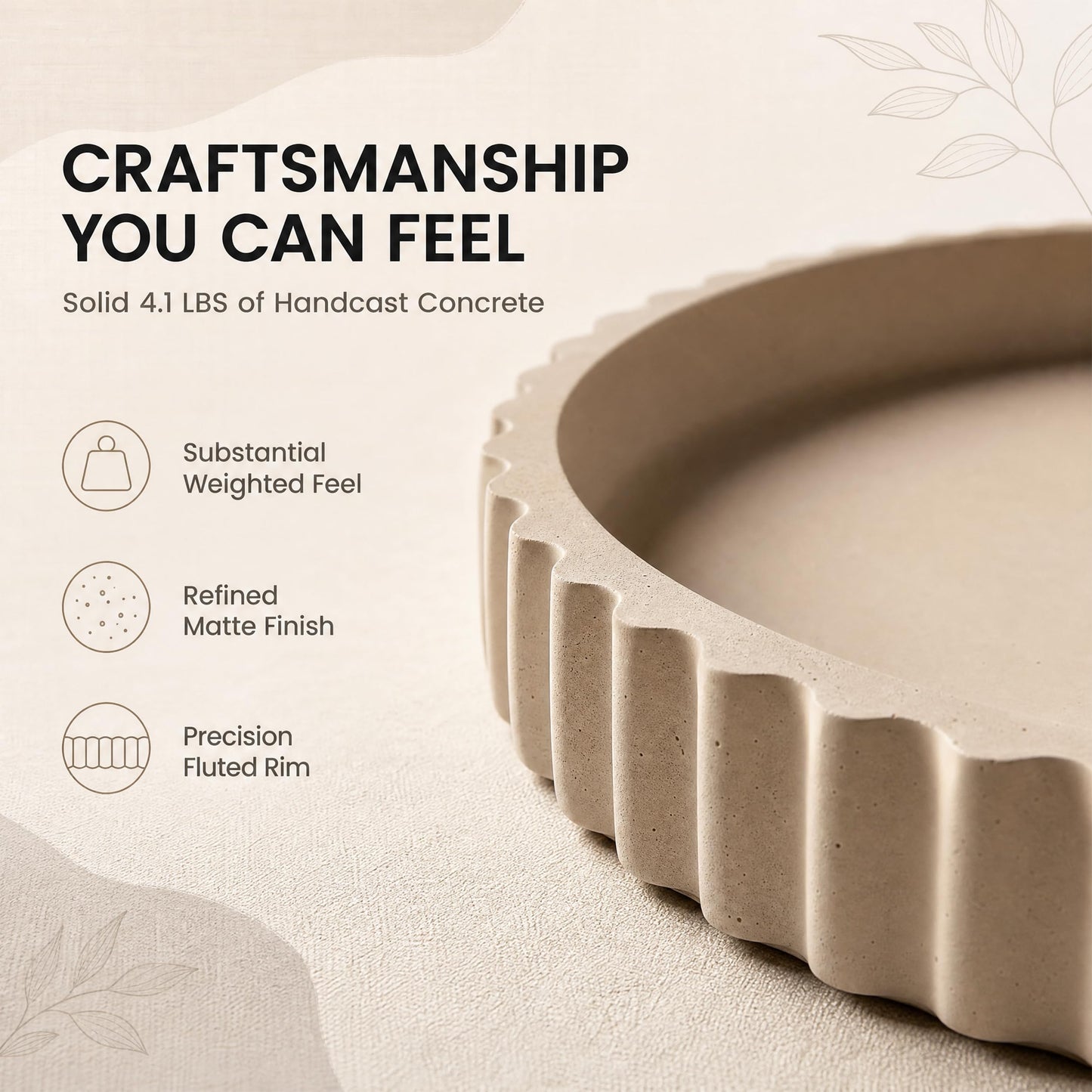 Vivere Home 11-Inch Concrete Round Tray Home Decor for Coffee Table Decor - Round Coffee Table Tray - Circular Kitchen Island Trays - Decorative Trays- Beige