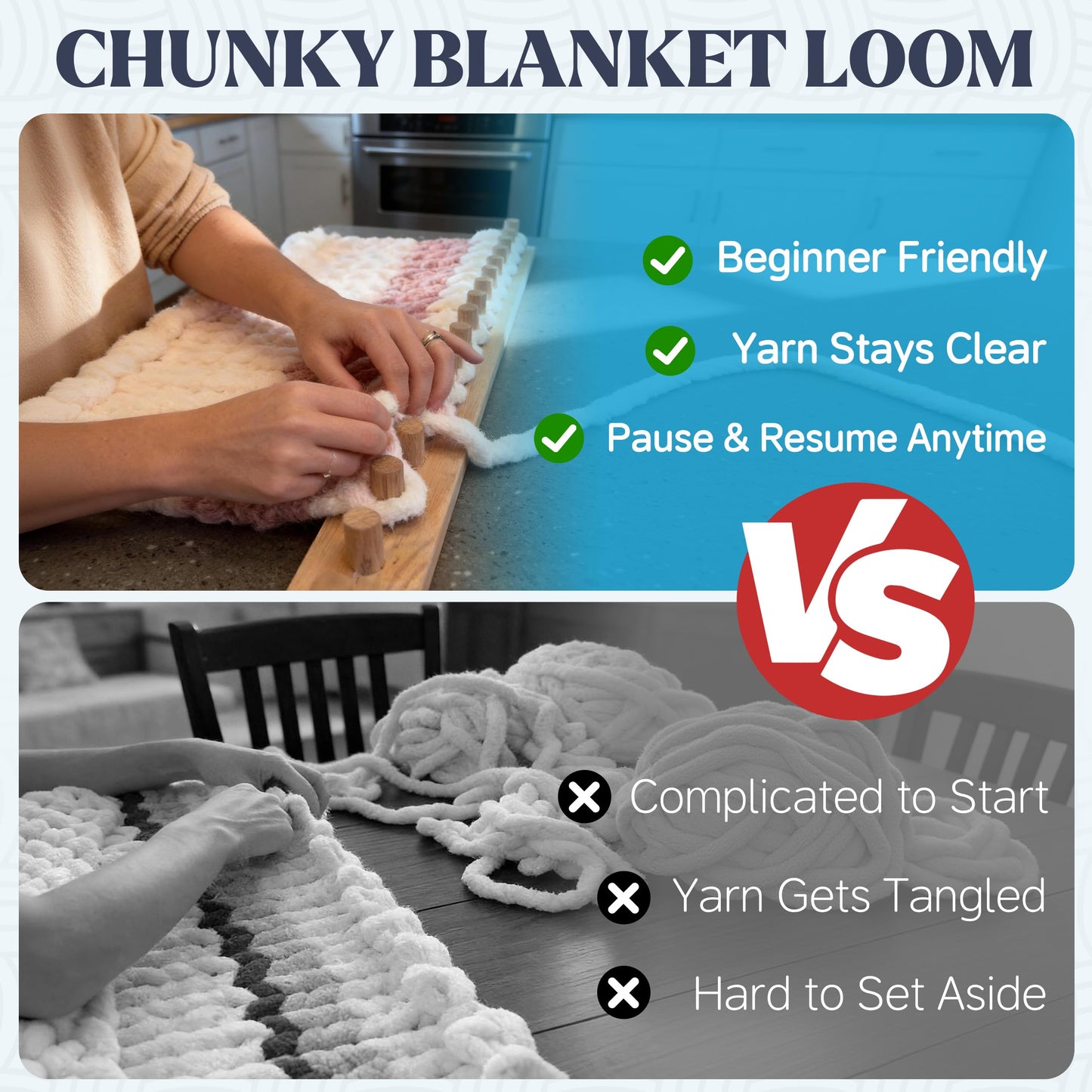 HEJIN 63" Chunky Blanket Loom, Adjustable Size Loom for Chunky Blanket, Knitting Loom Kit No Needles Required, Gift for DIY Craft Enthusiasts, Beginner Friendly Yarn Craft