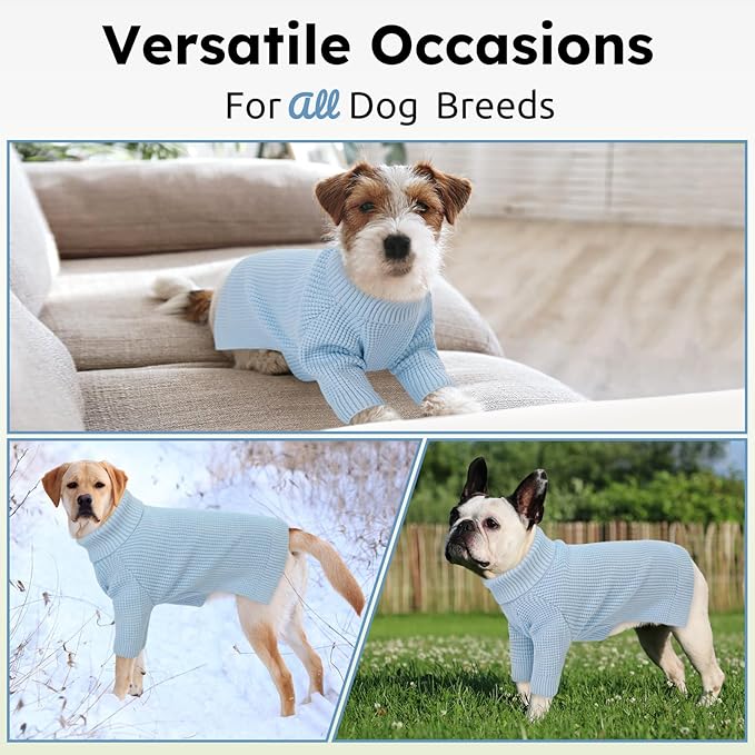 Queenmore Small Dog Sweater - Plaid Long Sleeve Knitted With Check Pattern, Warm for Small Medium Dogs, Solid Pull-on Cat Sweater, Blue S