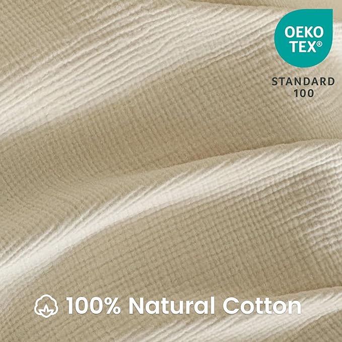 FALUCA Cotton Muslin Reversible Blanket Queen Size for Bed, Couch, Four Layers Blanket, Soft Lightweight Cozy Breathable Farmhouse Decoration for All-Season, Beige
