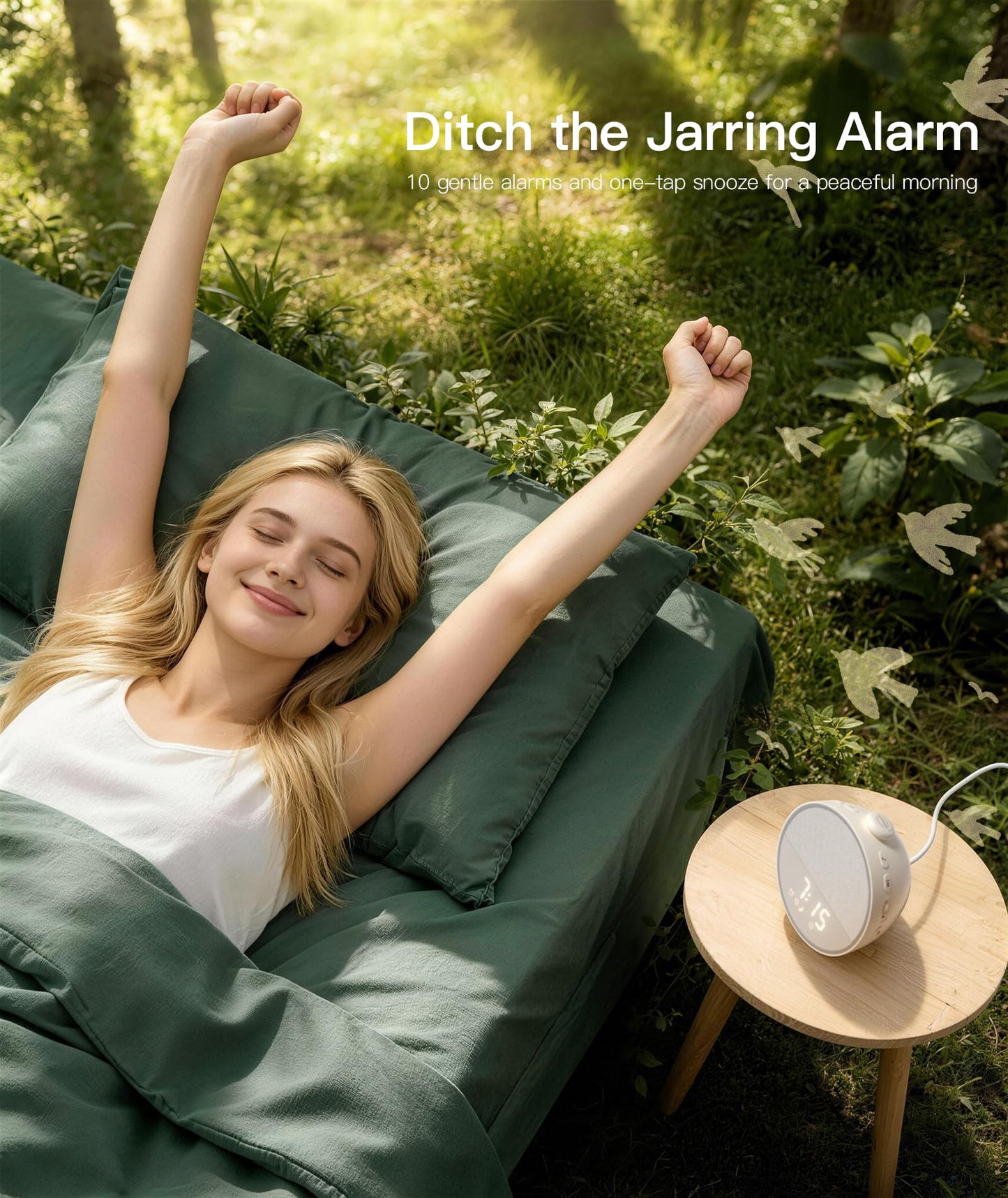 Narelu Sound Machine - Alarm Clock White Noise Sound Machine for Sleep, Night Light, 30 Soothing Sounds, 10 Gentle Alarms, Sleep Timer, Screen-Free Sleep Routine for Adults, Travel, Nightstand, Office
